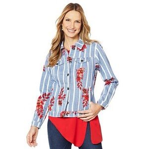 DG2 by Diane Gilman Floral Stripe Jean Jacket